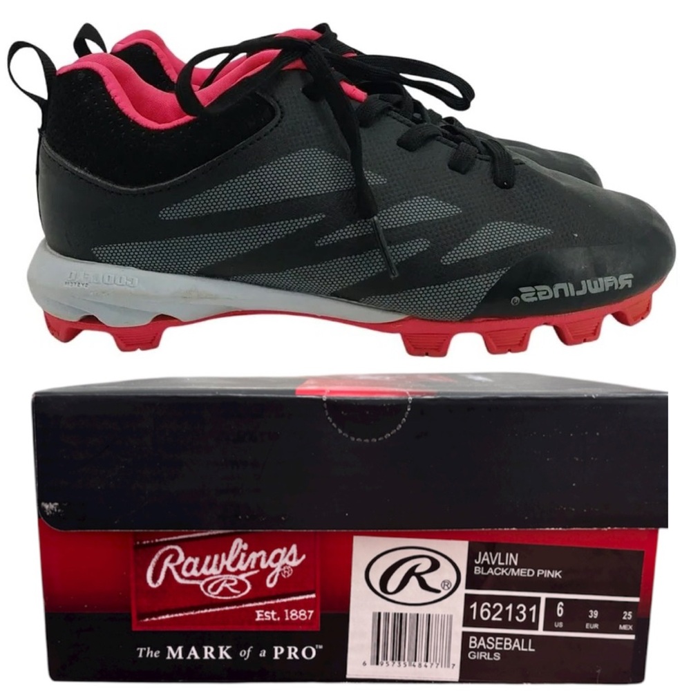 Rawlings Girls Softball Baseball Cleats Athletic Sports Javlin Black Pink Size 6